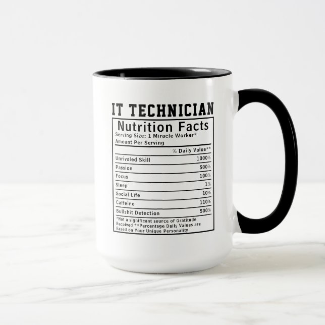 Funny IT Technician Nutrition Facts Tech Worker  Mugg (Höger)