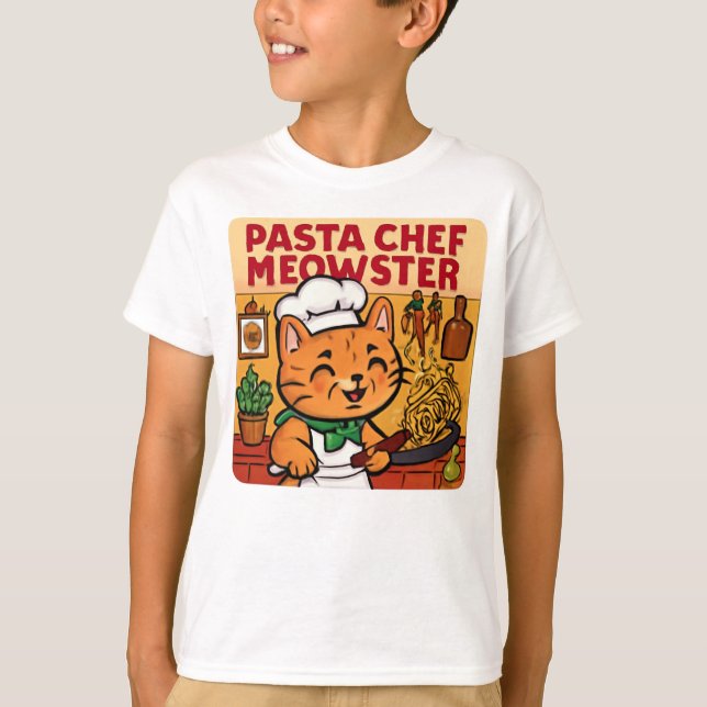 Funny italiensk Chef Cat Cooking Pasta T Shirt (Framsida)