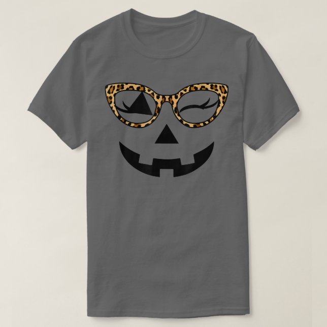 Funny Jack o lantern Pumpkin Ansikte Hallowen Leop T Shirt (Design framsida)