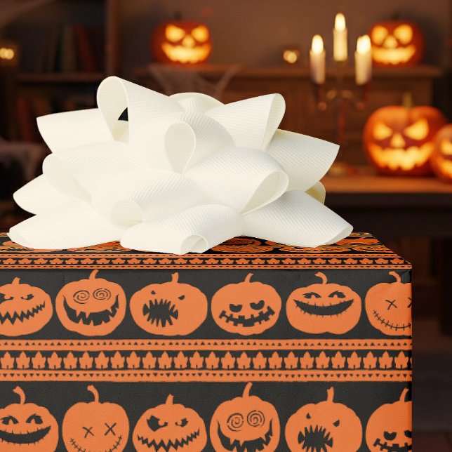 Funny Jack O Lanterns Halloween Pumpkin Pattern Presentpapper (Skapare uppladdad)