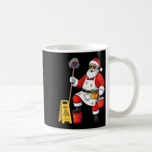 Funny Janitor Santa Christmas Graphic Cleaner Clea Kaffemugg (Höger)