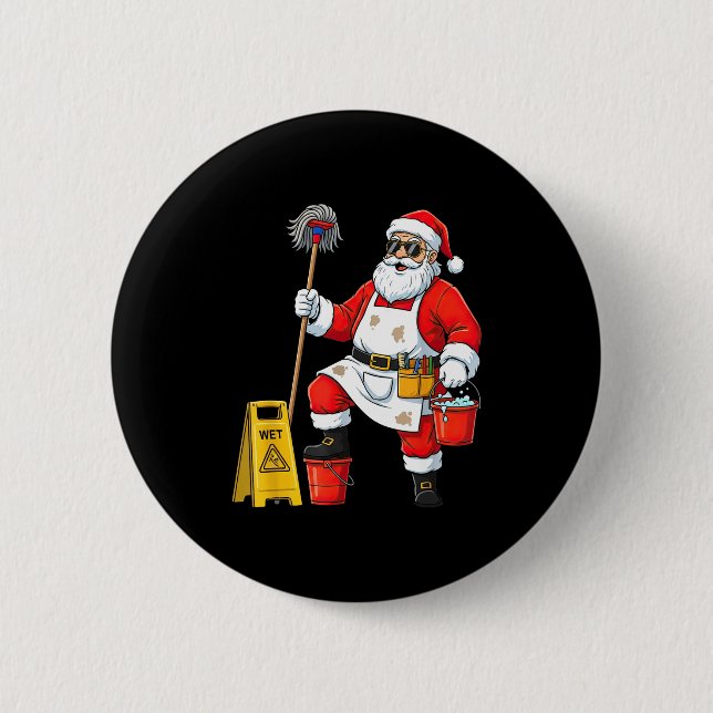 Funny Janitor Santa Christmas Graphic Cleaner Clea Knapp (Framsida)