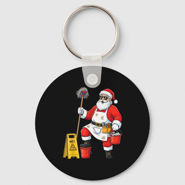 Funny Janitor Santa Christmas Graphic Cleaner Clea Nyckelring (Framsida)