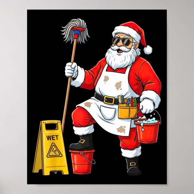 Funny Janitor Santa Christmas Graphic Cleaner Clea Poster (Framsidan)