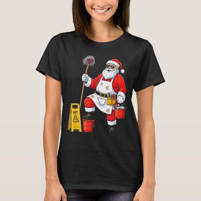 Funny Janitor Santa Christmas Graphic Cleaner Clea T Shirt (Framsida)