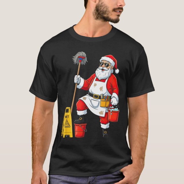 Funny Janitor Santa Christmas Graphic Cleaner Clea T Shirt (Framsida)