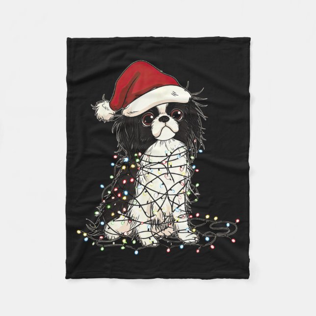 Funny Japanese Chin Christmas Graphics Dog Lights  Fleecefilt (Framsidan)
