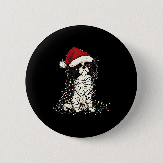 Funny Japanese Chin Christmas Graphics Dog Lights  Knapp (Framsida)