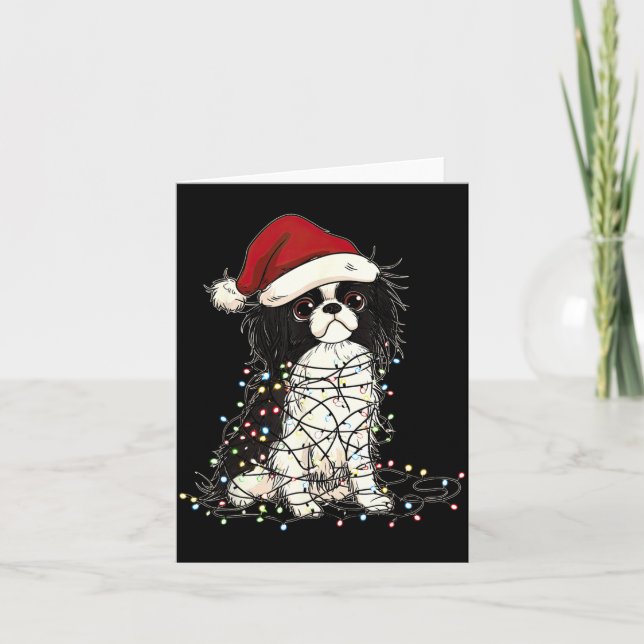 Funny Japanese Chin Christmas Graphics Dog Lights  Kort (Framsida)