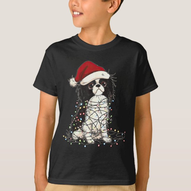 Funny Japanese Chin Christmas Graphics Dog Lights  T Shirt (Framsida)