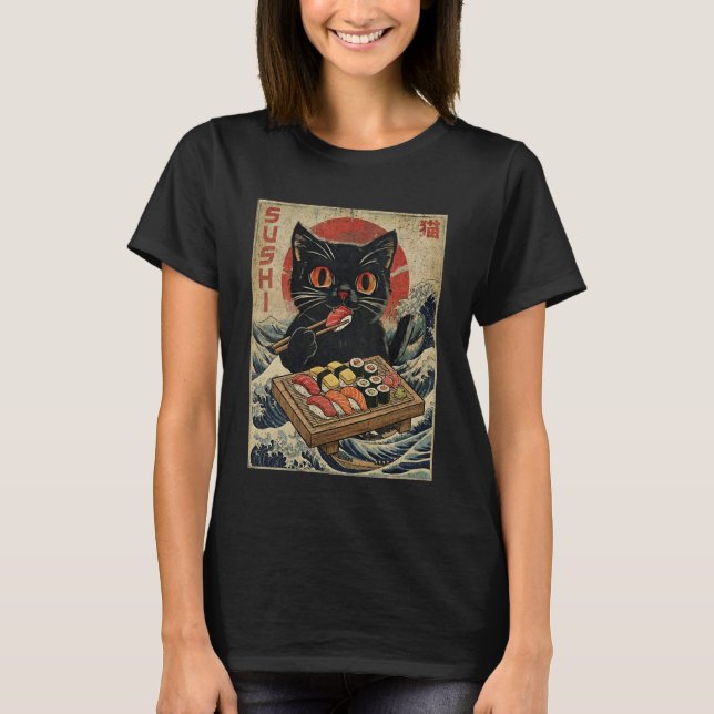 Funny Japanese Kawai Cat Pun Food Cat Humor Sushi  T Shirt (Framsida)