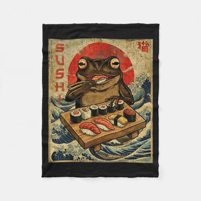 Funny Japanese Kawai Frog Pun Food Frog Humor Sush Fleecefilt (Framsidan)