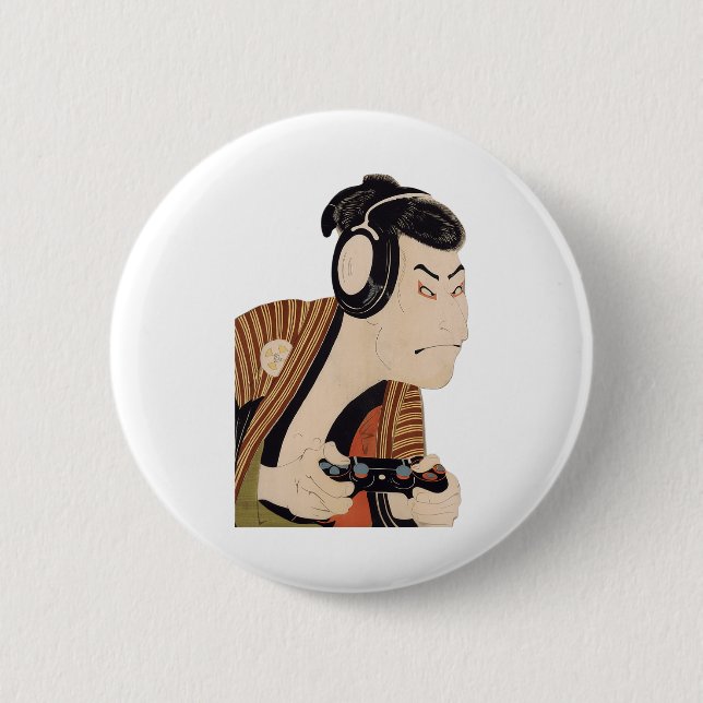 Funny japansk Gamer Samurai Ukiyo-e Art Knapp (Framsida)