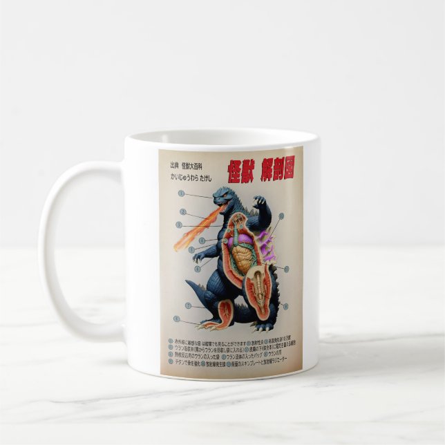 Funny japansk Kaiju anatomidiagram Kaffemugg (Vänster)