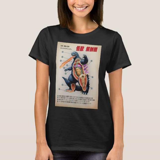 Funny japansk Kaiju anatomidiagram T Shirt (Framsida)