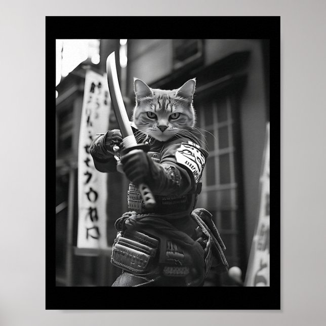 Funny japansk samurai Cat Meme Martial Arts Pappa  Poster (Framsidan)