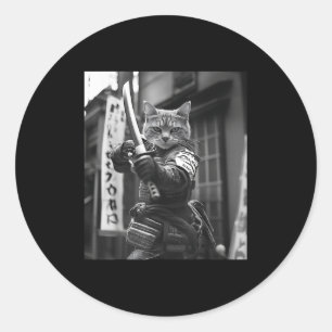 Funny japansk samurai Cat Meme Martial Arts Pappa Runt Klistermärke