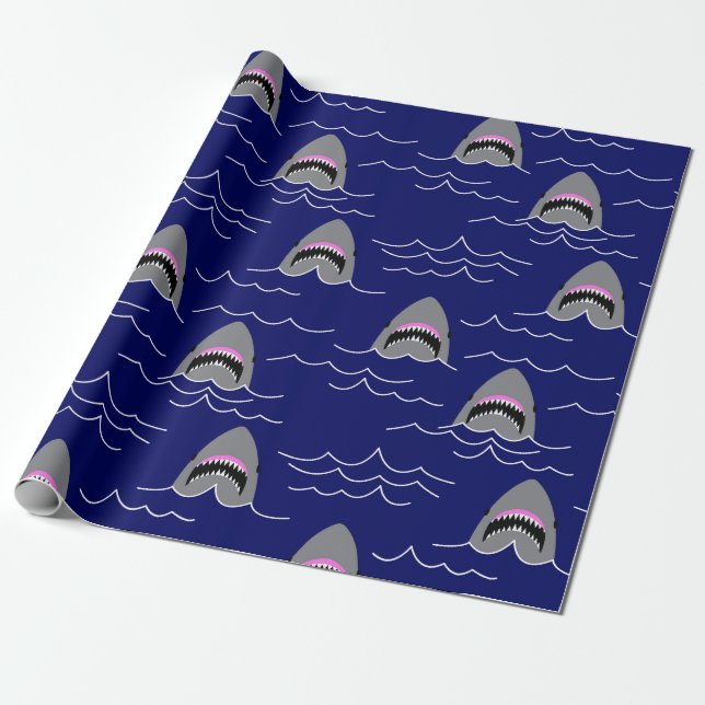 Funny Jaws Tecknad Sharks Patterned Presentpapper (Utrullad)