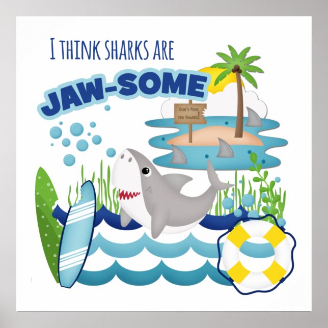 Funny Jawsome Shark Surfboard Beach Kids' Poster (Framsidan)