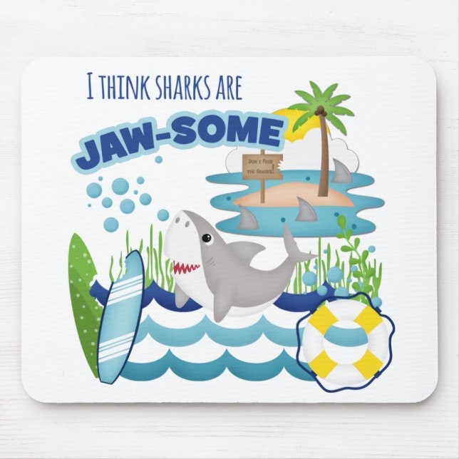 Funny Jawsome Shark Surfboard Musmatta (Framsidan)