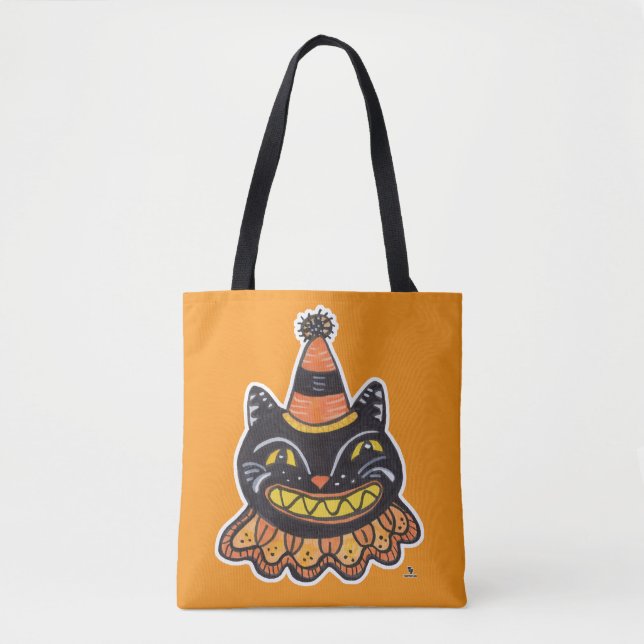 Funny Jester Halloween Vintage Carnival Roligt Cat Tygkasse (Framsida)