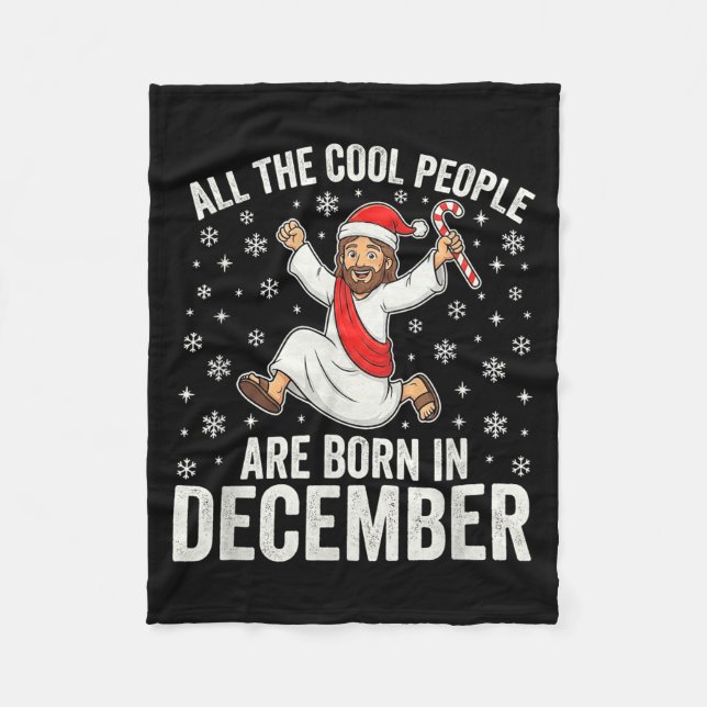 Funny Jesus Born In December Christmas Birthday Hu Fleecefilt (Framsidan)
