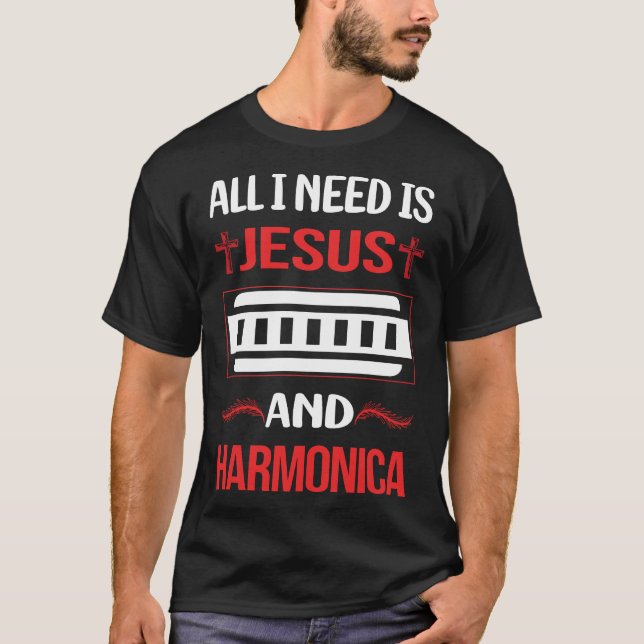 Funny Jesus Harmonica Mouth Organ T Shirt (Framsida)