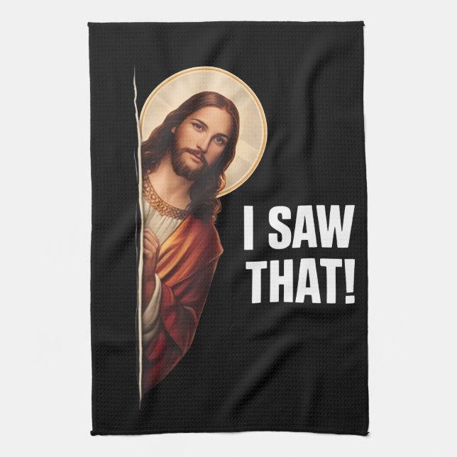 Funny Jesus "I Saw That" Christian meme design Kökshandduk (Vertikal)