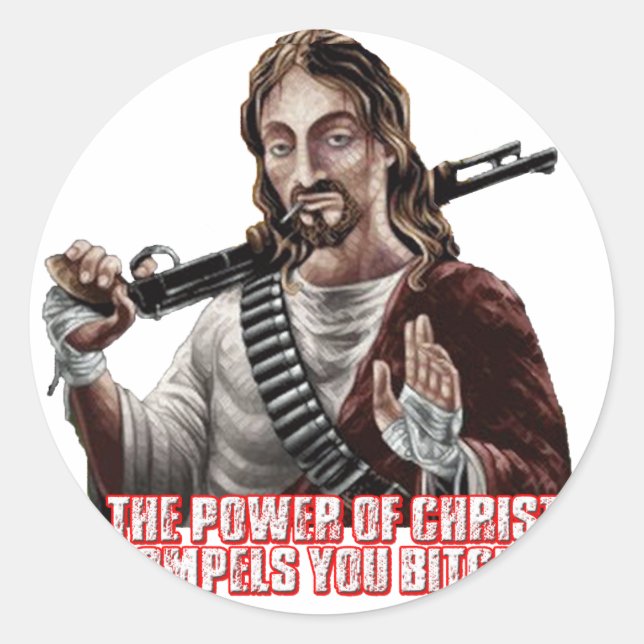 Funny jesus runt klistermärke (Framsida)