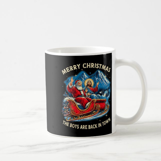 Funny Jesus Santa The Boys Are Back In Town Merry  Kaffemugg (Höger)