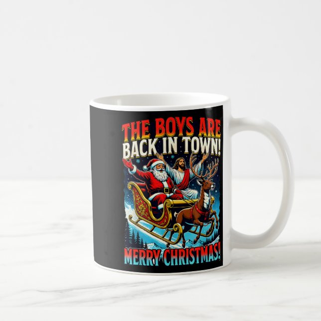 Funny Jesus Santa The Boys Are Back In Town Merry  Kaffemugg (Höger)