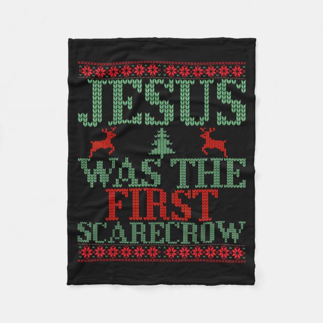 Funny Jesus Was The First Ecrow Ugly Sweater Style Fleecefilt (Framsidan)
