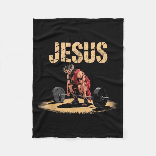 Funny Jesus Weightlifting Christian Gym Humor  Fleecefilt (Framsidan)