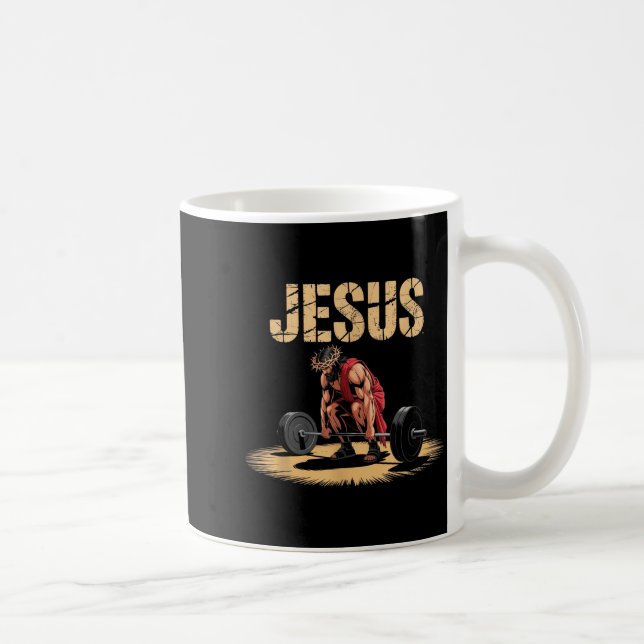 Funny Jesus Weightlifting Christian Gym Humor  Kaffemugg (Höger)