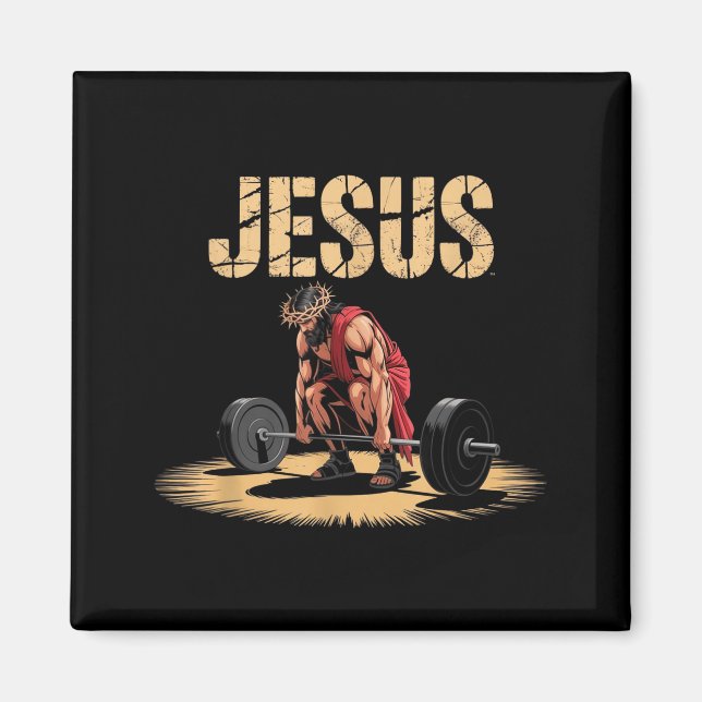 Funny Jesus Weightlifting Christian Gym Humor  Magnet (Framsidan)