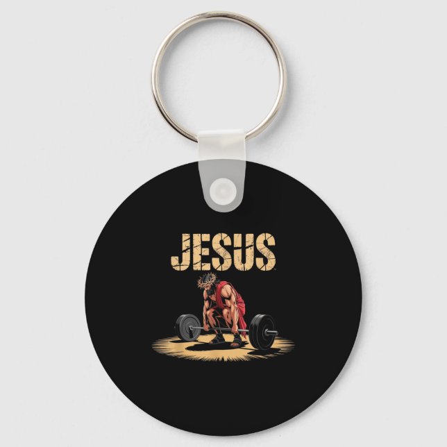 Funny Jesus Weightlifting Christian Gym Humor  Nyckelring (Framsida)