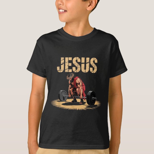 Funny Jesus Weightlifting Christian Gym Humor  T Shirt (Framsida)