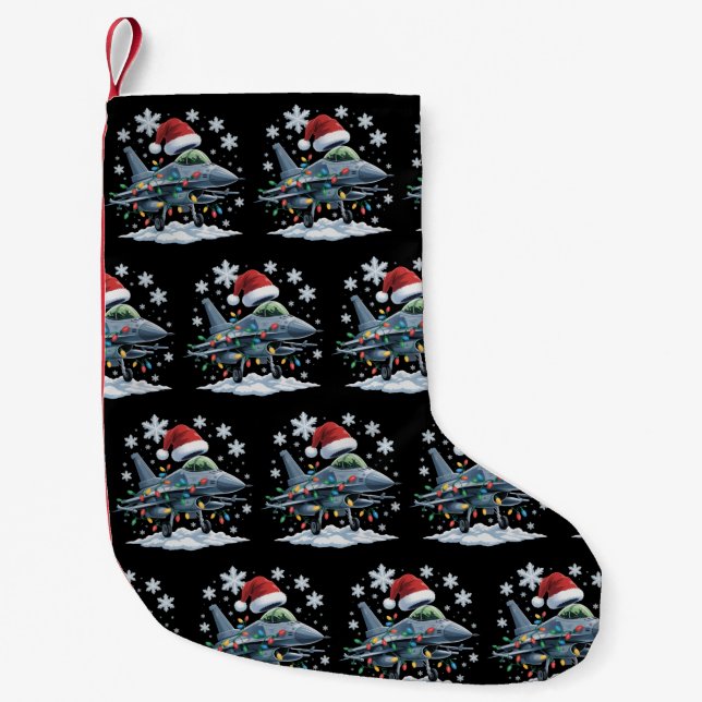 Funny Jet Fighter Military Christmas Holiday Xmas Liten Julstrumpa (Framsidan)