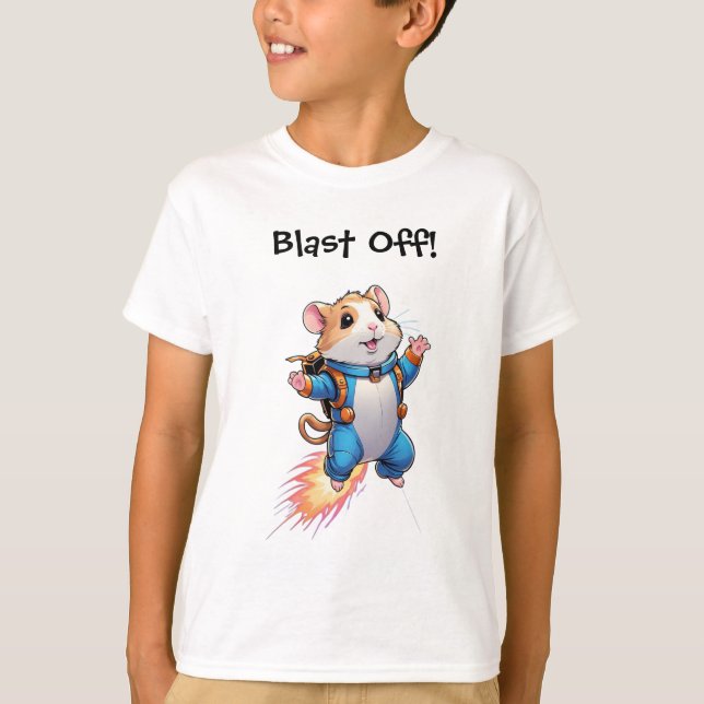 Funny Jetpack Hamster Kids T-Shirt (Framsida)