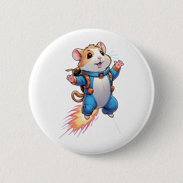Funny Jetpack Hamster Pin | Cartoon Animal Badge Knapp (Framsida)