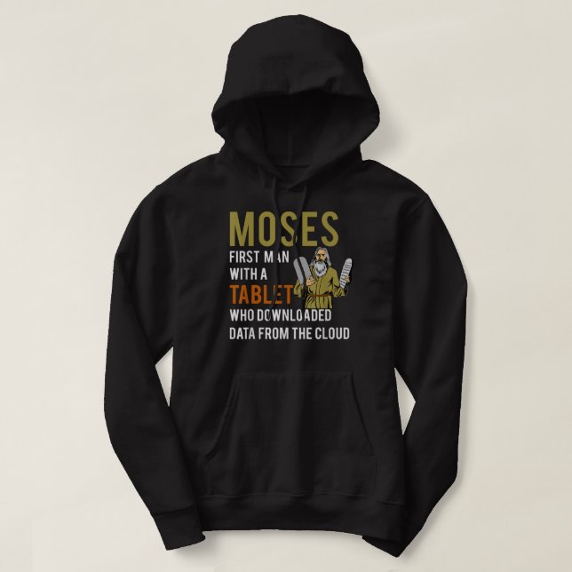 Funny Jewish Passover Moses Tablet Data Cloud Comp Hoodie (Design framsida)