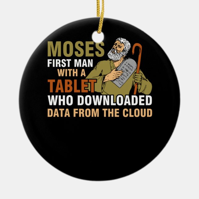 Funny Jewish Passover Moses Tablet Data Cloud Comp Julgransprydnad Keramik (Framsidan)