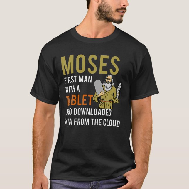 Funny Jewish Passover Moses Tablet Data Cloud Comp T Shirt (Framsida)