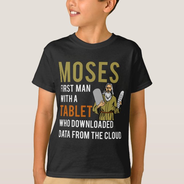 Funny Jewish Passover Moses Tablet Data Cloud Comp T Shirt (Framsida)
