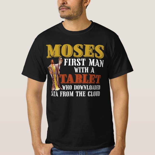 Funny Jewish Passover Moses Tablet Data Cloud Comp T Shirt (Framsida)