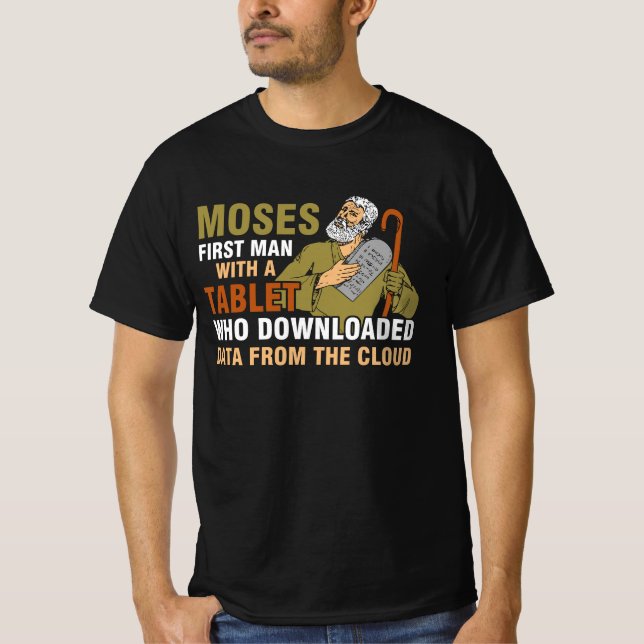 Funny Jewish Passover Moses Tablet Data Cloud Comp T Shirt (Framsida)