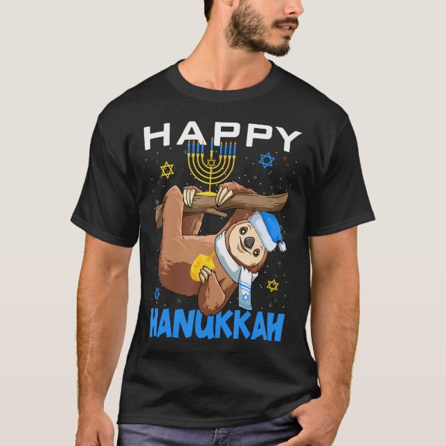 Funny Jewish Sloth  Menorah Happy Hanukkah Merry C T Shirt (Framsida)