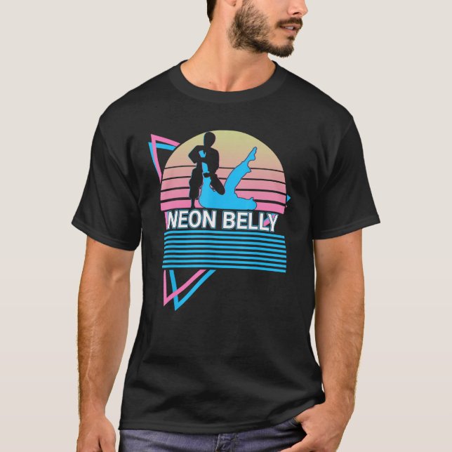 Funny Jiu Jitsu BJJ Retro Neon Belly T Shirt (Framsida)
