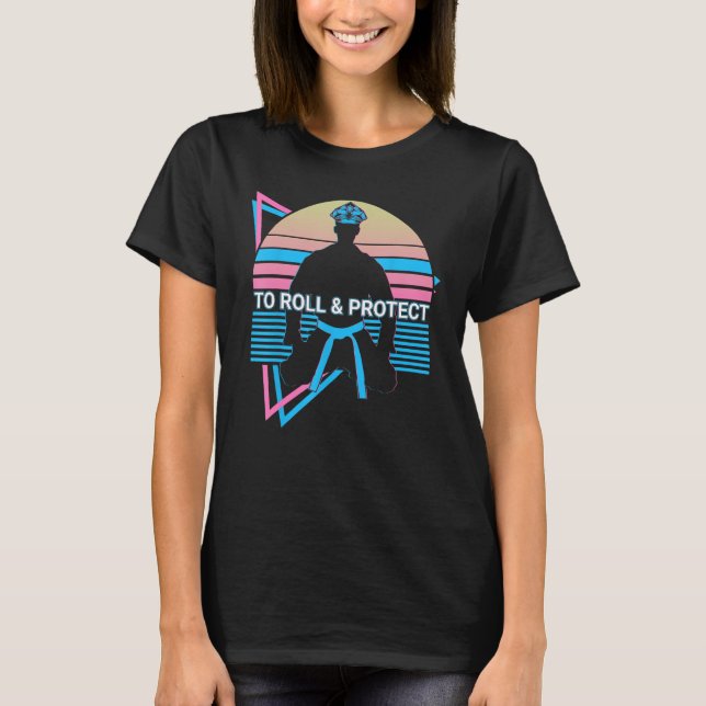 Funny Jiu Jitsu BJJ Retro to Roll & Protect T Shirt (Framsida)