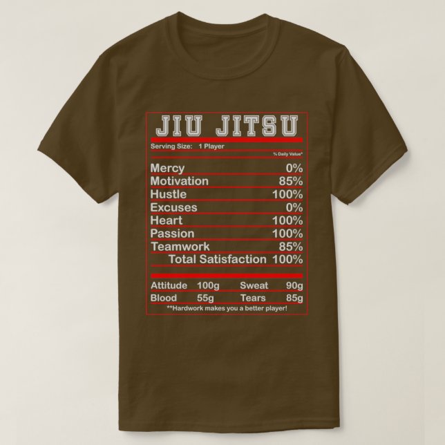 Funny Jiu Jitsu Nutrition Facts Bjj Fighter Essent T Shirt (Design framsida)